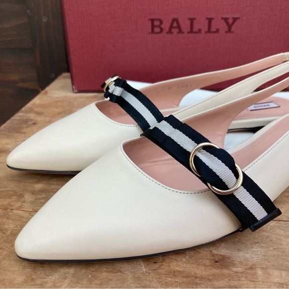 Bally slingback flats ballet flats slides off white & black pointy toe 10.5 - Picture 3 of 14